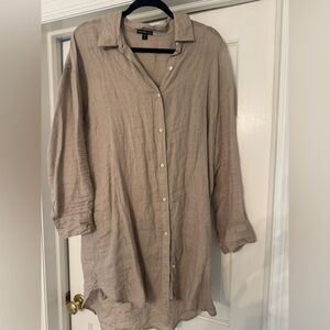 James Perse Linen Button-Up Tunic dress in Taupe